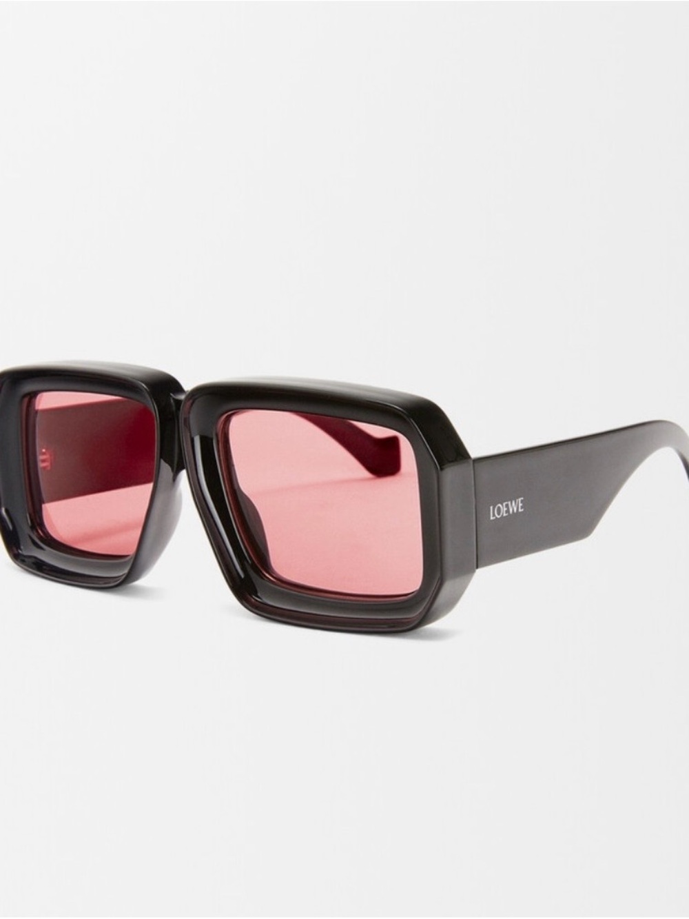 Loewe Black Acetate Square Sunglasses with Pink Lenses